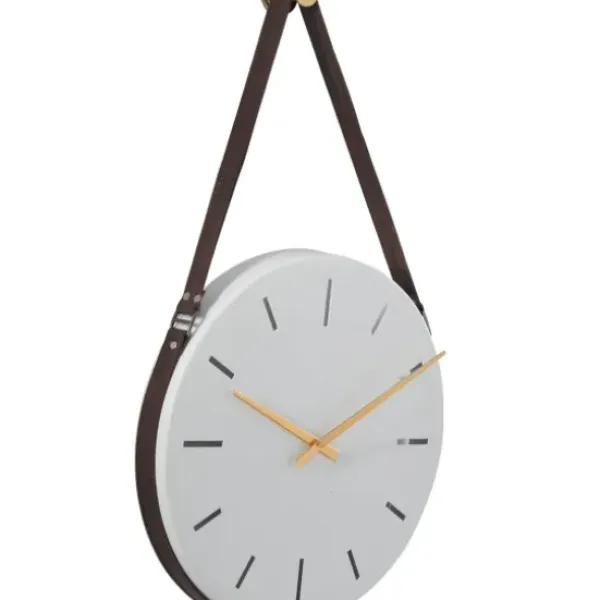 Clocks-Kirkland's Home Industrial Leather Strap Hanging Wall Clock White