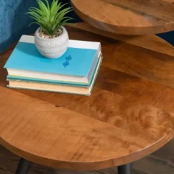 Accent & End Tables-Kirkland's Home Industrial Two-Tiered Gunmetal Accent Table Brown