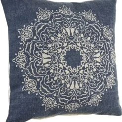 Pillows-Kirkland's Home Intricate Medallion Navy And Cream Pillow Blue/White