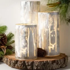 Candle Holders-Kirkland's Home Iridescent Reindeer Led Pillar Holders, Set Of 3 White/Silver