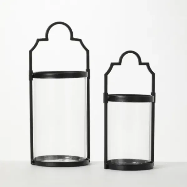 Lanterns-Kirkland's Home Iron And Glass Svelte Lanterns, Set Of 2 Black