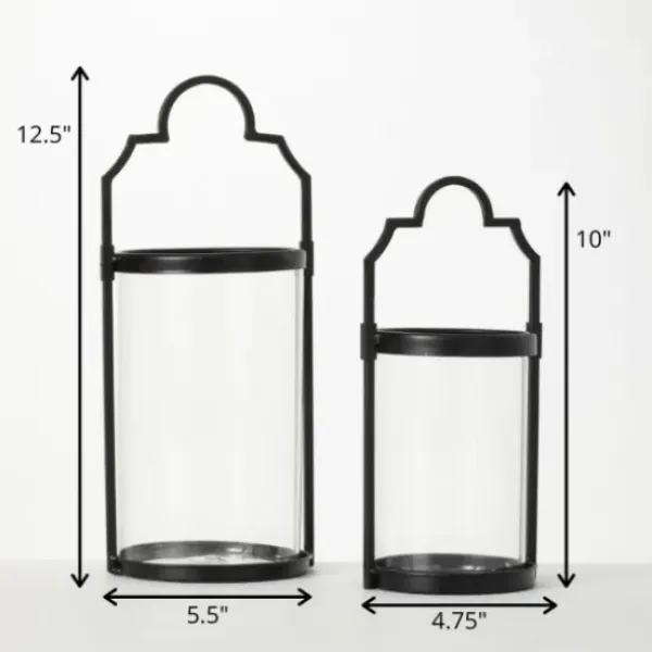 Lanterns-Kirkland's Home Iron And Glass Svelte Lanterns, Set Of 2 Black