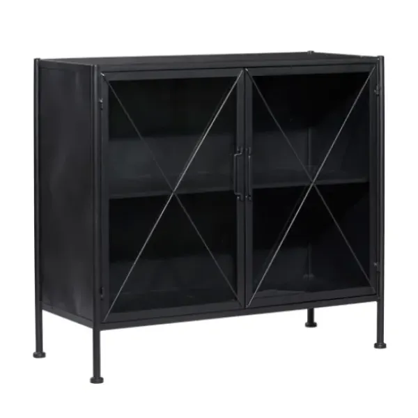 Cabinets & Sideboards-Kirkland's Home Iron X-Panel Cabinet Black