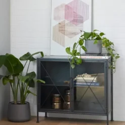 Cabinets & Sideboards-Kirkland's Home Iron X-Panel Cabinet Black