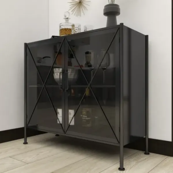 Cabinets & Sideboards-Kirkland's Home Iron X-Panel Cabinet Black