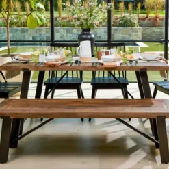 Dining Chairs-Kirkland's Home Ivan Wood And Metal Dining Bench Brown