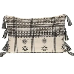 Pillows-Kirkland's Home Ivory And Black Boho Stripes Lumbar Pillow Ivory/Black