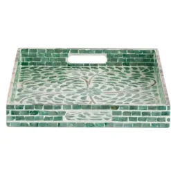 Decorative Trays-Kirkland's Home Ivory And Clover Mosaic Capiz Shell Tray, 15 In. Green/Ivory