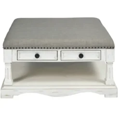 Coffee Tables-Kirkland's Home Ivory And Gray Upholstered Square Coffee Table Ivory/Gray