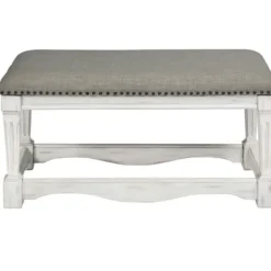Benches & Ottomans-Kirkland's Home Ivory And Gray Wooden Upholstered Bench Ivory/Gray