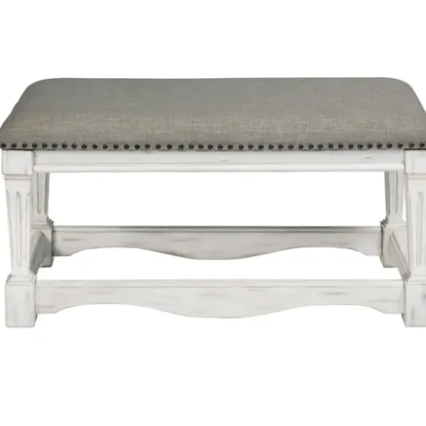 Benches & Ottomans-Kirkland's Home Ivory And Gray Wooden Upholstered Bench Ivory/Gray