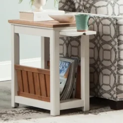 Accent & End Tables-Kirkland's Home Ivory And Natural Wood Magazine Shelf Accent Table Ivory/Tan