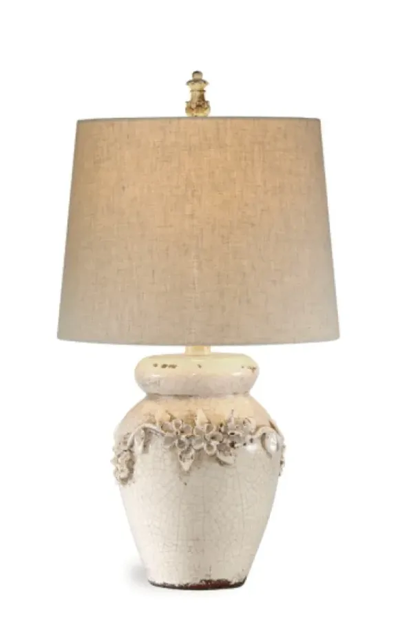 Table Lamps-Kirkland's Home Ivory Crackled Floral Table Lamp Tan