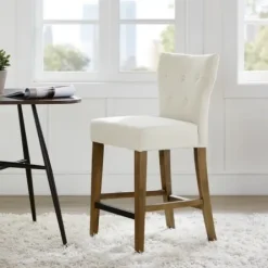 Bar Stools & Counter Height Stools-Kirkland's Home Ivory Harrison Tufted Counter Stool White