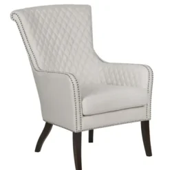 Accent Chairs-Kirkland's Home Ivory Lanea Quilted Accent Chair With Silver Studs White