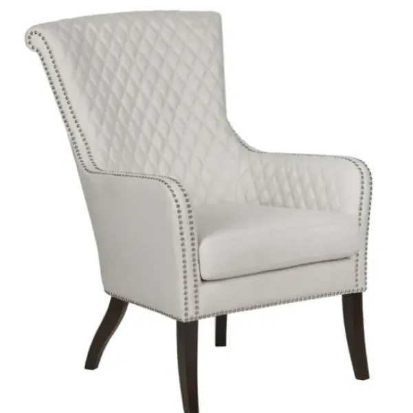 Accent Chairs-Kirkland's Home Ivory Lanea Quilted Accent Chair With Silver Studs White