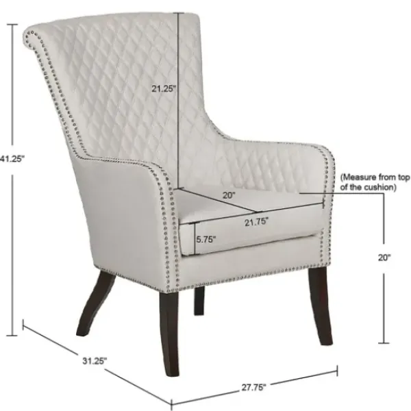 Accent Chairs-Kirkland's Home Ivory Lanea Quilted Accent Chair With Silver Studs White