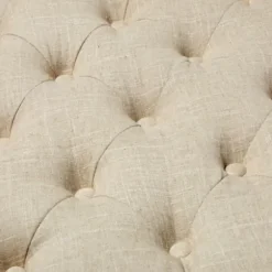 Benches & Ottomans-Kirkland's Home Ivory Linen Low Base Tufted Ottoman White