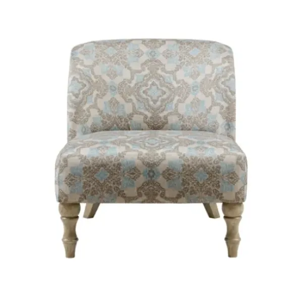 Accent Chairs-Kirkland's Home Ivory Medallion Wide Frame Slipper Accent Chair White/Blue/Brown