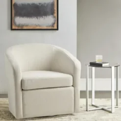 Accent Chairs-Kirkland's Home Ivory Upholstered Low Back Swivel Accent Chair White