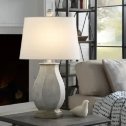 Table Lamps-Kirkland's Home Ivory Wirebrushed Oval Table Lamp White