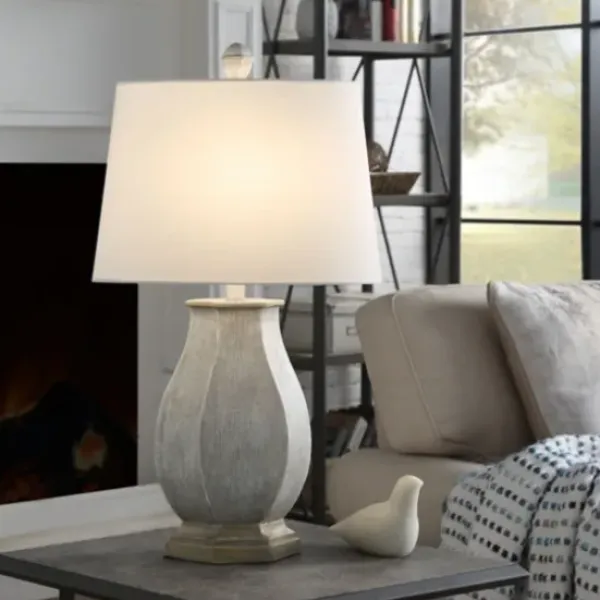 Table Lamps-Kirkland's Home Ivory Wirebrushed Oval Table Lamp White