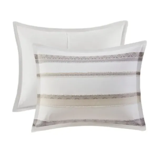 Comforters-Kirkland's Home Jacquard Stripe 5-Pc. Cali King Comforter Set White/Gray/Tan