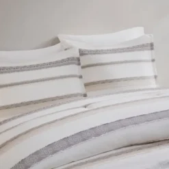 Comforters-Kirkland's Home Jacquard Stripe 5-Pc. Cali King Comforter Set White/Gray/Tan