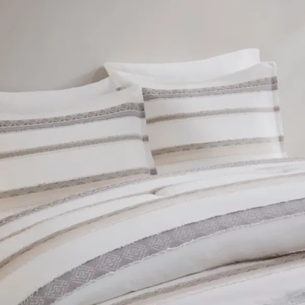Comforters-Kirkland's Home Jacquard Stripe 5-Pc. Cali King Comforter Set White/Gray/Tan