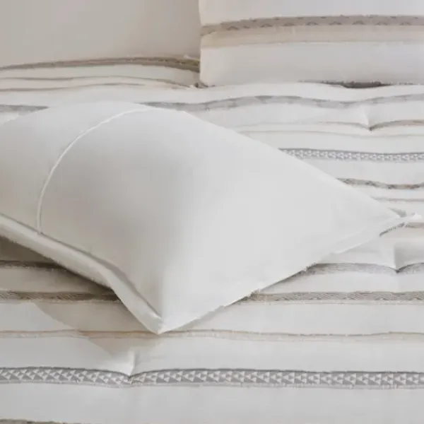 Comforters-Kirkland's Home Jacquard Stripe 5-Pc. Cali King Comforter Set White/Gray/Tan