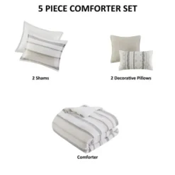 Comforters-Kirkland's Home Jacquard Stripe 5-Pc. Cali King Comforter Set White/Gray/Tan