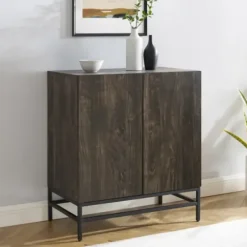 Cabinets & Sideboards-Kirkland's Home Joanelle Dark Steel And Wood Wine Cabinet Brown