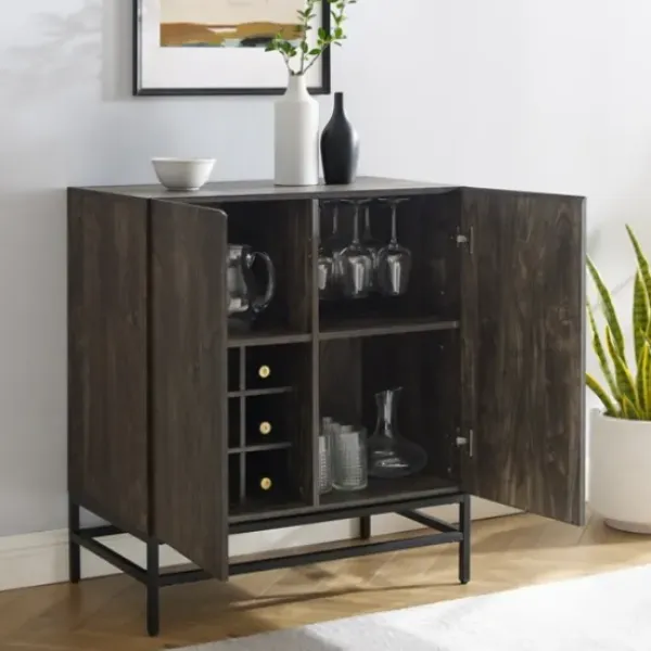 Cabinets & Sideboards-Kirkland's Home Joanelle Dark Steel And Wood Wine Cabinet Brown