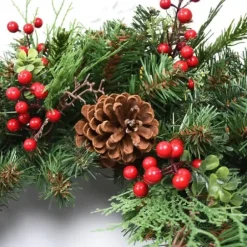 Wreaths-Kirkland's Home Jolly Pine Sprigs And Red Berries Wreath Green/Brown/Gold