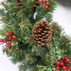 Wreaths-Kirkland's Home Jolly Pine Sprigs And Red Berries Wreath Green/Brown/Gold