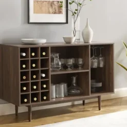 Cabinets & Sideboards-Kirkland's Home Josette Wood Open Wine Cabinet Brown