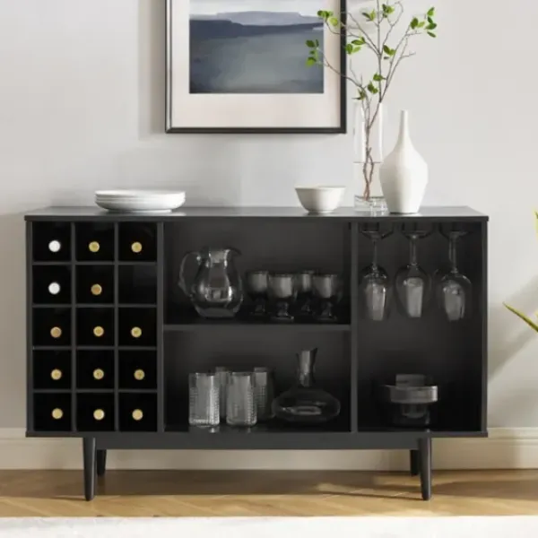 Cabinets & Sideboards-Kirkland's Home Josette Wood Open Wine Cabinet Black