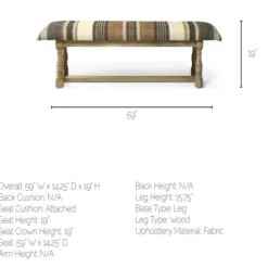 Benches & Ottomans-Kirkland's Home Jute Striped Natural Wood Bench Brown/White/Gray