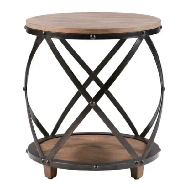 Accent & End Tables-Kirkland's Home Kaylor Bent Metal And Wood Accent Table Brown