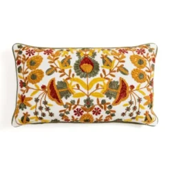 Pillows-Kirkland's Home Kaysari Floral Lumbar Pillow White/Orange