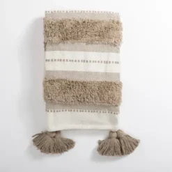Blankets & Throws-Kirkland's Home Khaki Montauk Cotton Tufted Throw Tan