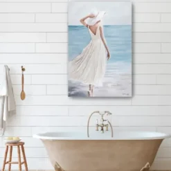 Canvas Art-Kirkland's Home Lady In White Hat & Dress Giclee Canvas Art Print Blue/White