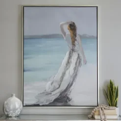 Framed Art-Kirkland's Home Lady Of The Ocean Framed Canvas Art Print White/Blue/Gray