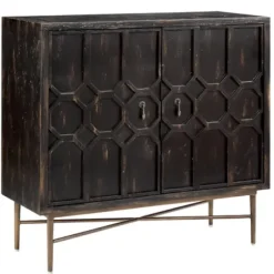 Cabinets & Sideboards-Kirkland's Home Laini Distressed Modern Carved Cabinet Black