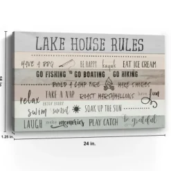 Wall Quotes & Signs-Kirkland's Home Lake House Rules Giclee Canvas Art Print Gray