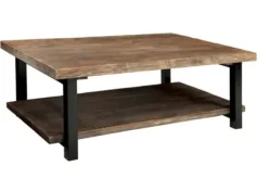 Coffee Tables-Kirkland's Home Large Brown Pine Wood And Metal Coffee Table Tan