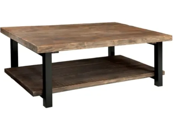 Coffee Tables-Kirkland's Home Large Brown Pine Wood And Metal Coffee Table Tan