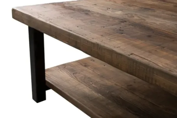 Coffee Tables-Kirkland's Home Large Brown Pine Wood And Metal Coffee Table Tan