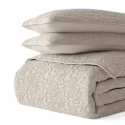 Quilts-Kirkland's Home Latte Floral Stitch 3-Pc. King Quilt Set Tan