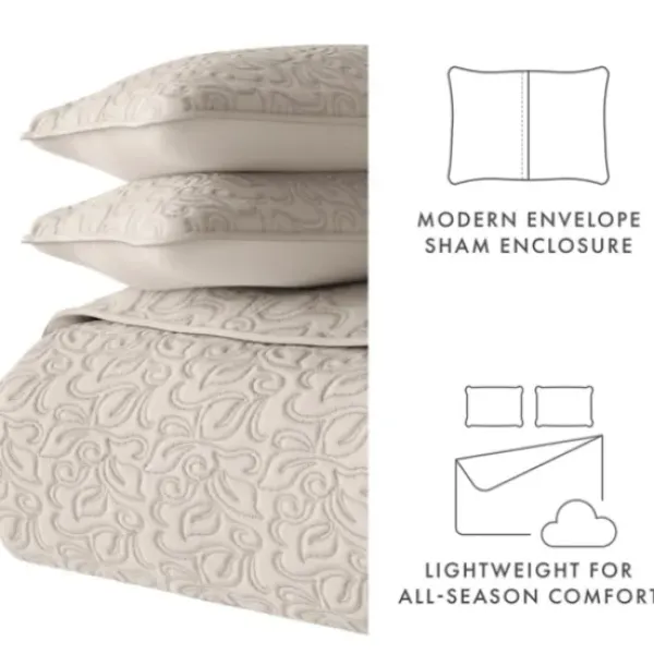 Quilts-Kirkland's Home Latte Floral Stitch 3-Pc. Queen Quilt Set Tan